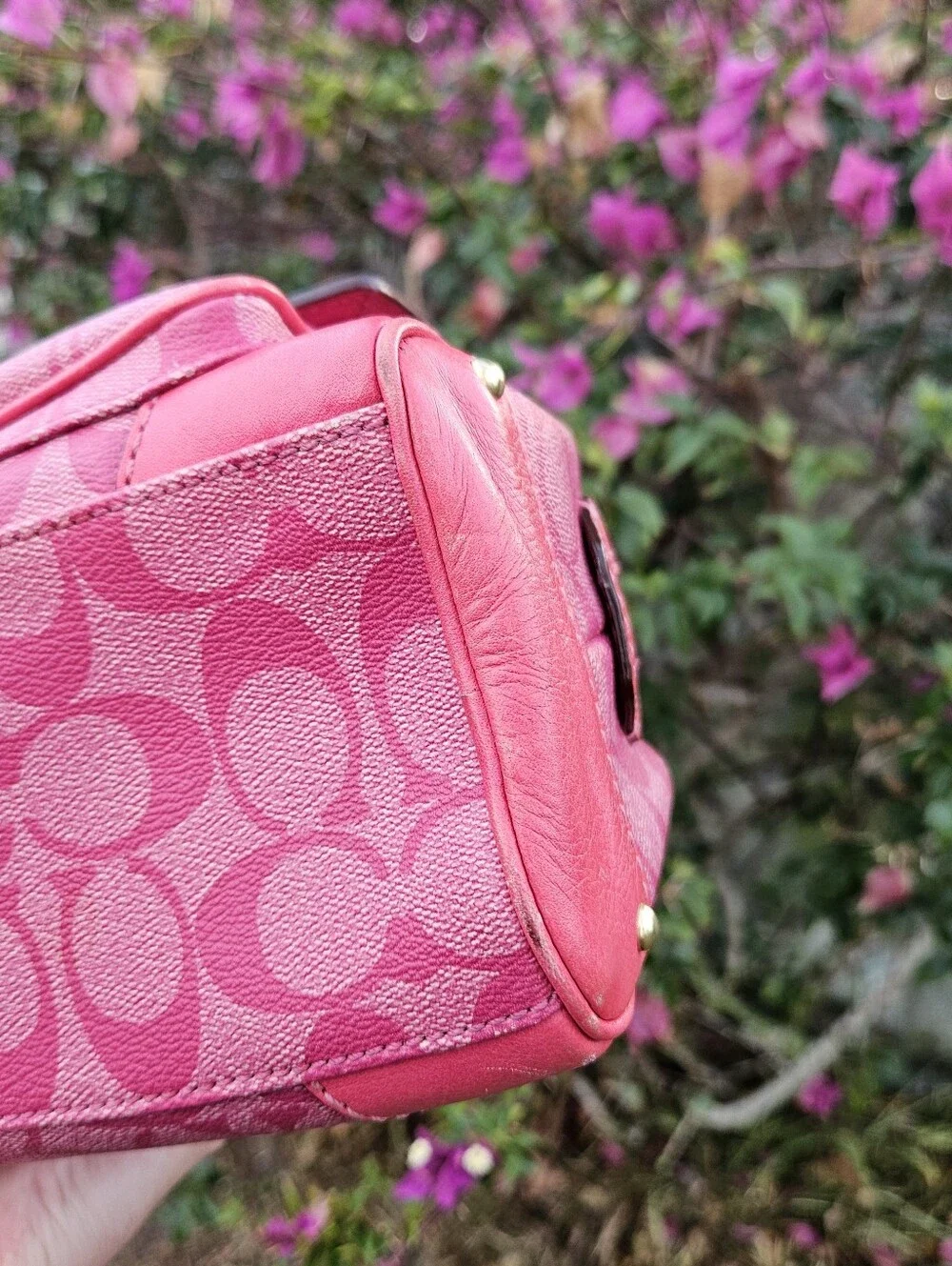 Coach Y2K Signature Hertitage Stripe Small Domed Satchel Hot Pink 13194